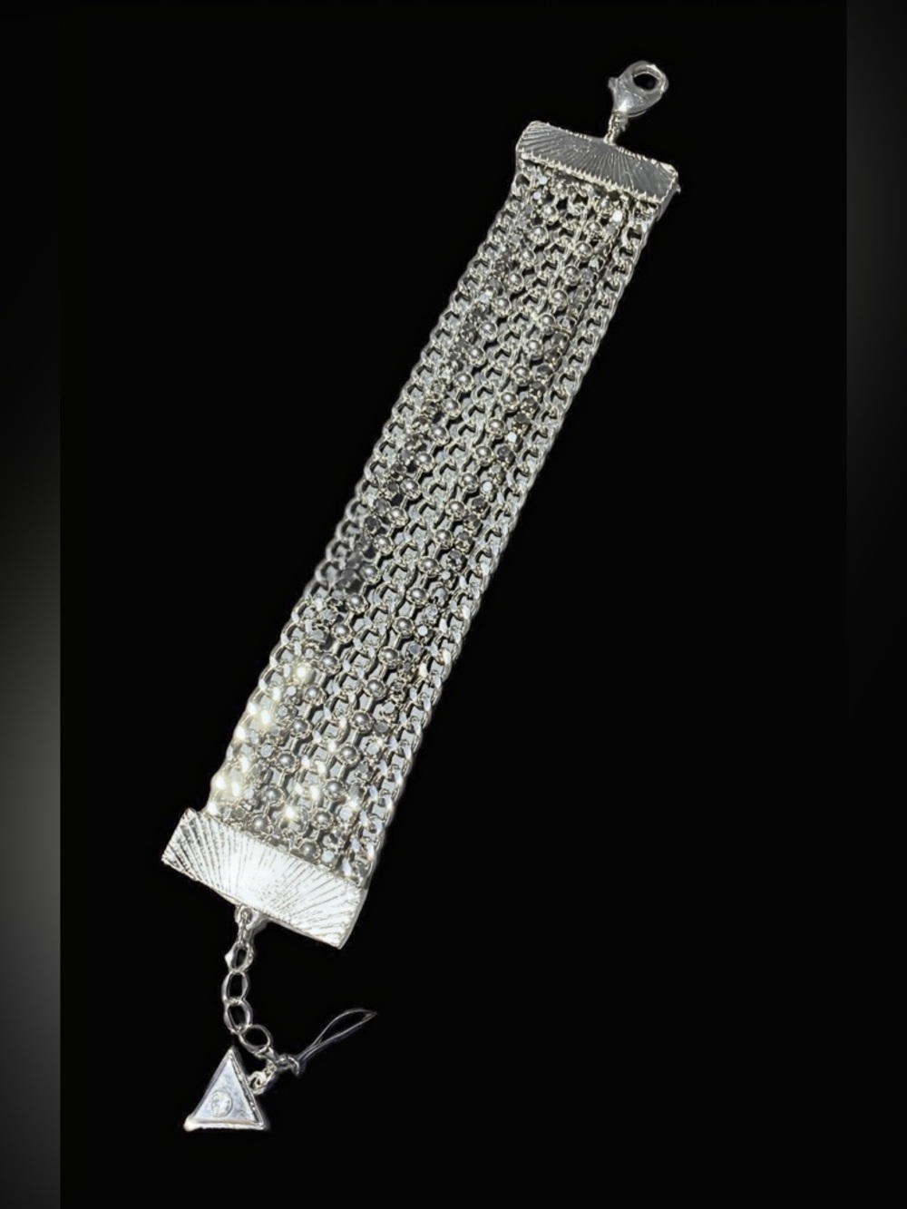 Guess Silver Multi-Row Chain Bracelet with Triangle Charm